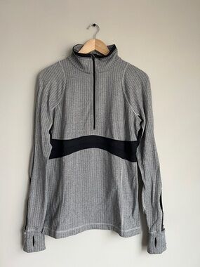 Lululemon Gray Half-Zip Size 12 / Large - Herringbone Grey & Black